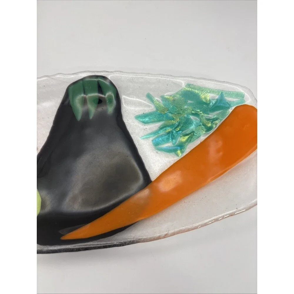 Vintage Handmade Fused Glass Platter Veggies Mid-Century  By Wanda Tropea  ‘95